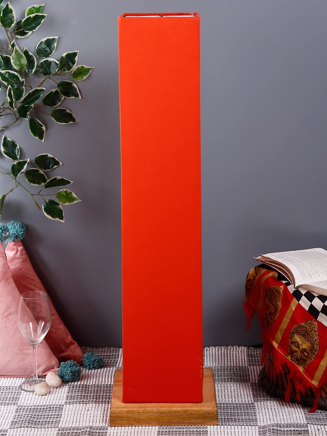Orange Square Cotton Shade Floor lamp with Wood Base .(Orange,Cotton)