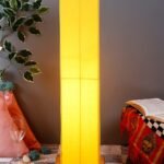 Yellow Square Cotton Shade Floor lamp with Wood Base .(Yellow,Cotton)