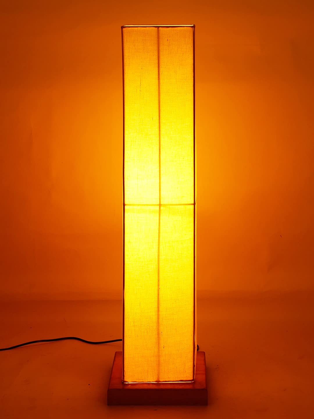 Yellow Square Cotton Shade Floor lamp with Wood Base .(Yellow,Cotton)