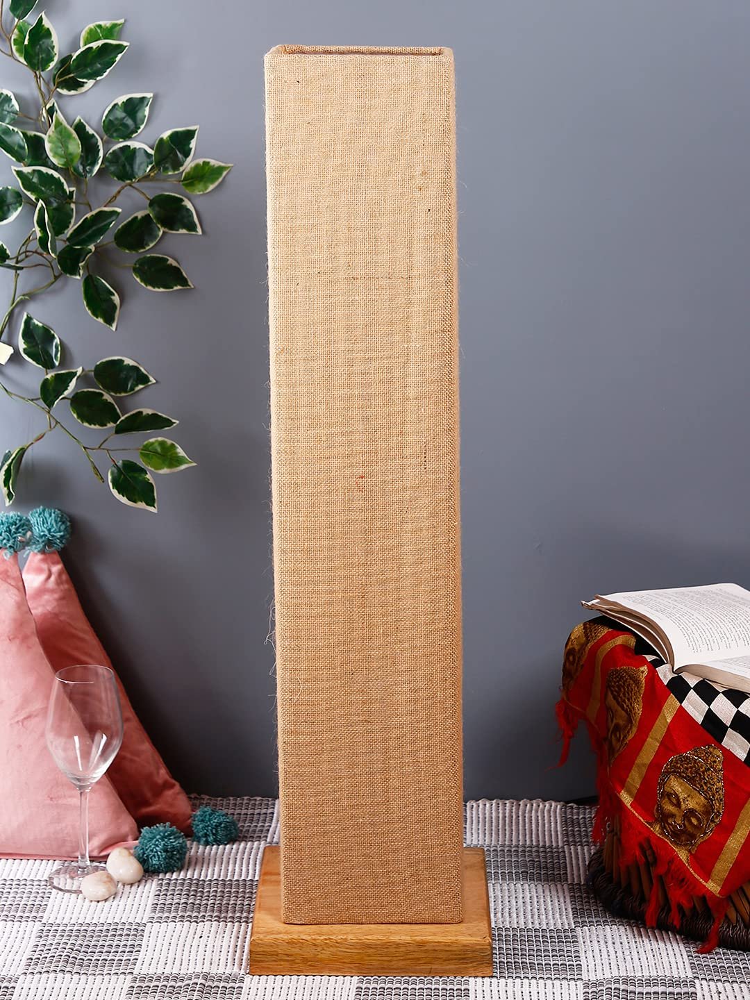 Beige Jute Square Shade Floor lamp with Wood Base .(Beige,Jute)