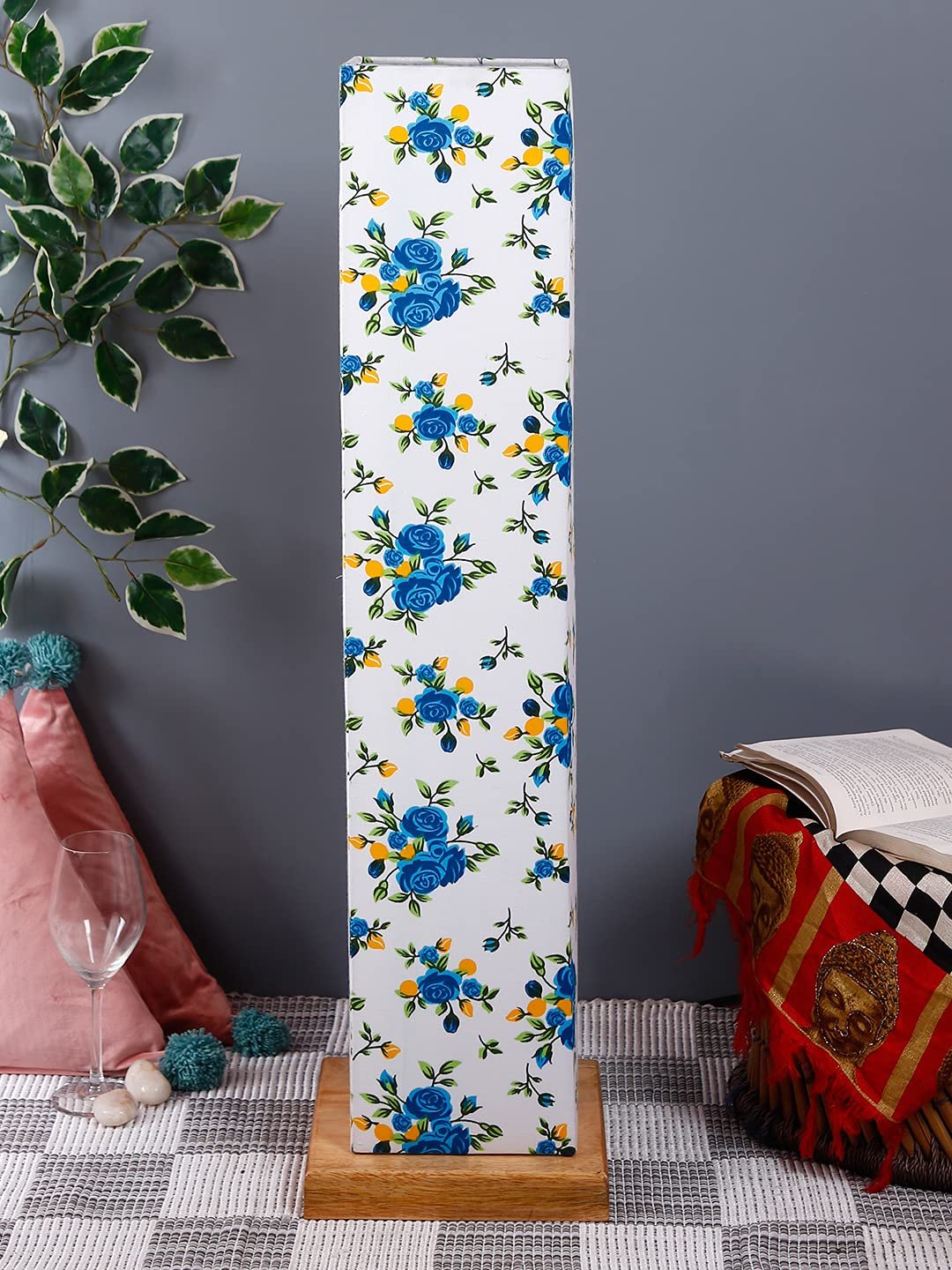 Multicolor Square Cotton Shade Floor lamp with Wood Base .(Multicolor, Cotton)