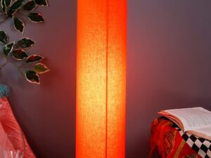 Orange Round Cotton Shade Floor lamp with Wood Base .(Orange,Cotton)