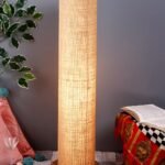 Beige Jute Round Shade Floor lamp with Wood Base .(Beige,Jute)