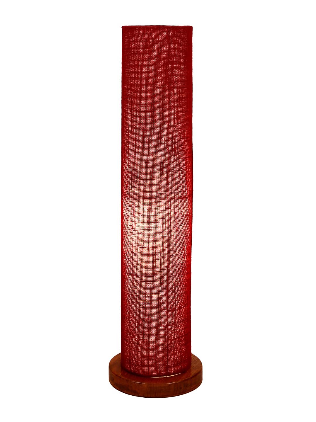 Maroon Jute Round Shade Floor lamp with Wood Base .(Maroon,Jute)