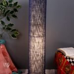 Blue Jute Round Shade Floor lamp with Wood Base .(Blue,Jute)