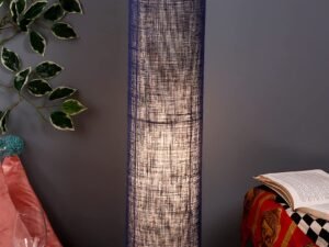 Blue Jute Round Shade Floor lamp with Wood Base .(Blue,Jute)