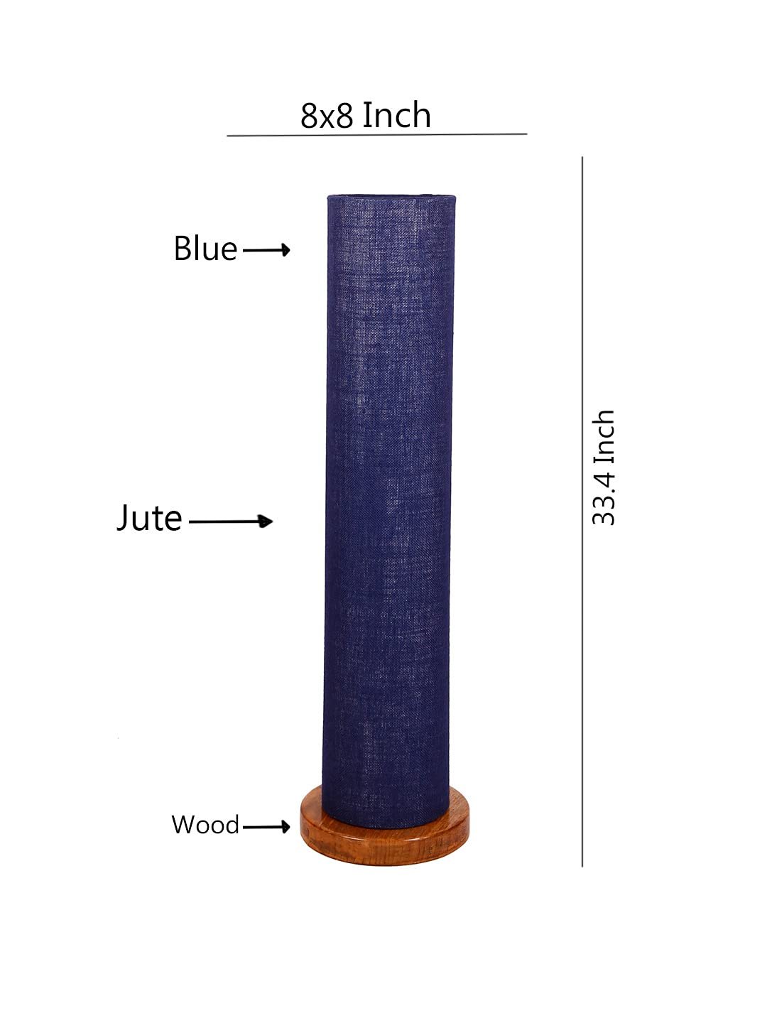 Blue Jute Round Shade Floor lamp with Wood Base .(Blue,Jute)