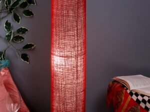 Maroon Jute Round Shade Floor lamp with Black Iron Base