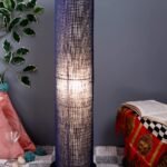 Blue Jute Round Shade Floor lamp with Black Iron Base