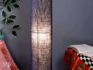 Blue Jute Round Shade Floor lamp with Black Iron Base