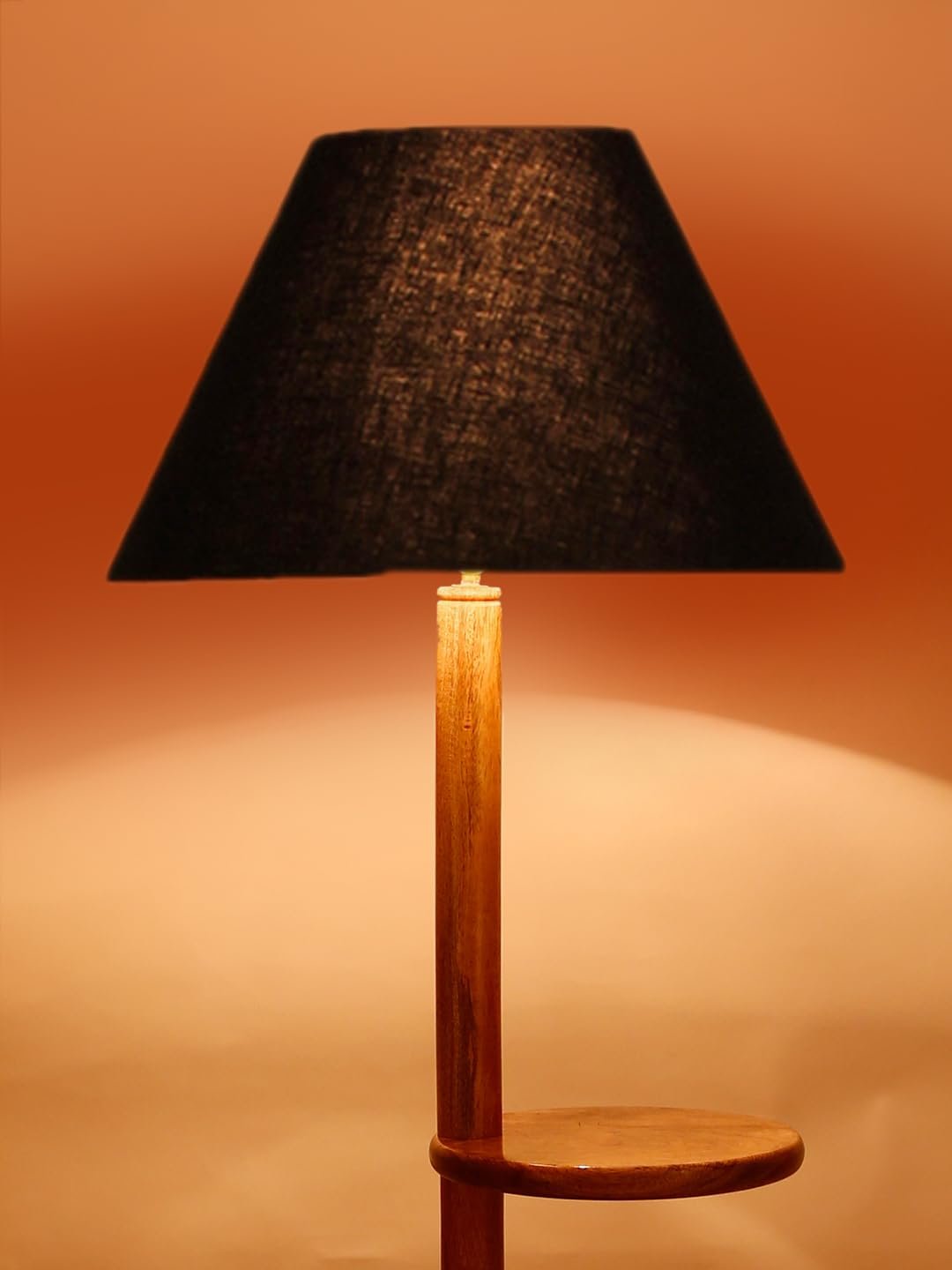 Black Cotton Conical Wooden Floor Shelf Lamp -21 (14x55.75inches) -