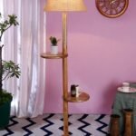Beige Jute Conical Wooden Floor Shelf Lamp -27-(14×55.75inches) –