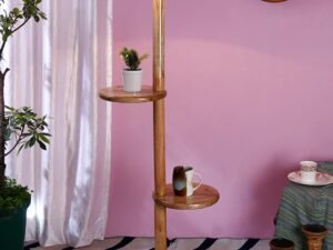 Blue Jute Wooden Floor Shelf Lamp -31-(14x55.75inches) -