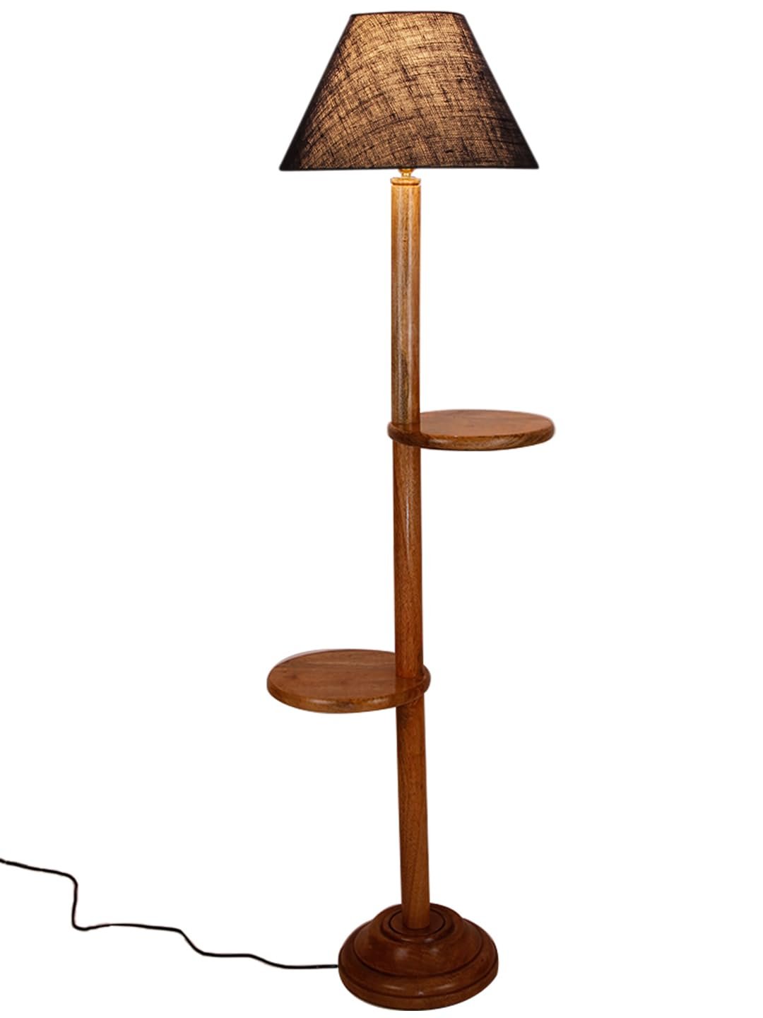 Blue Jute Wooden Floor Shelf Lamp -31-(14x55.75inches) -