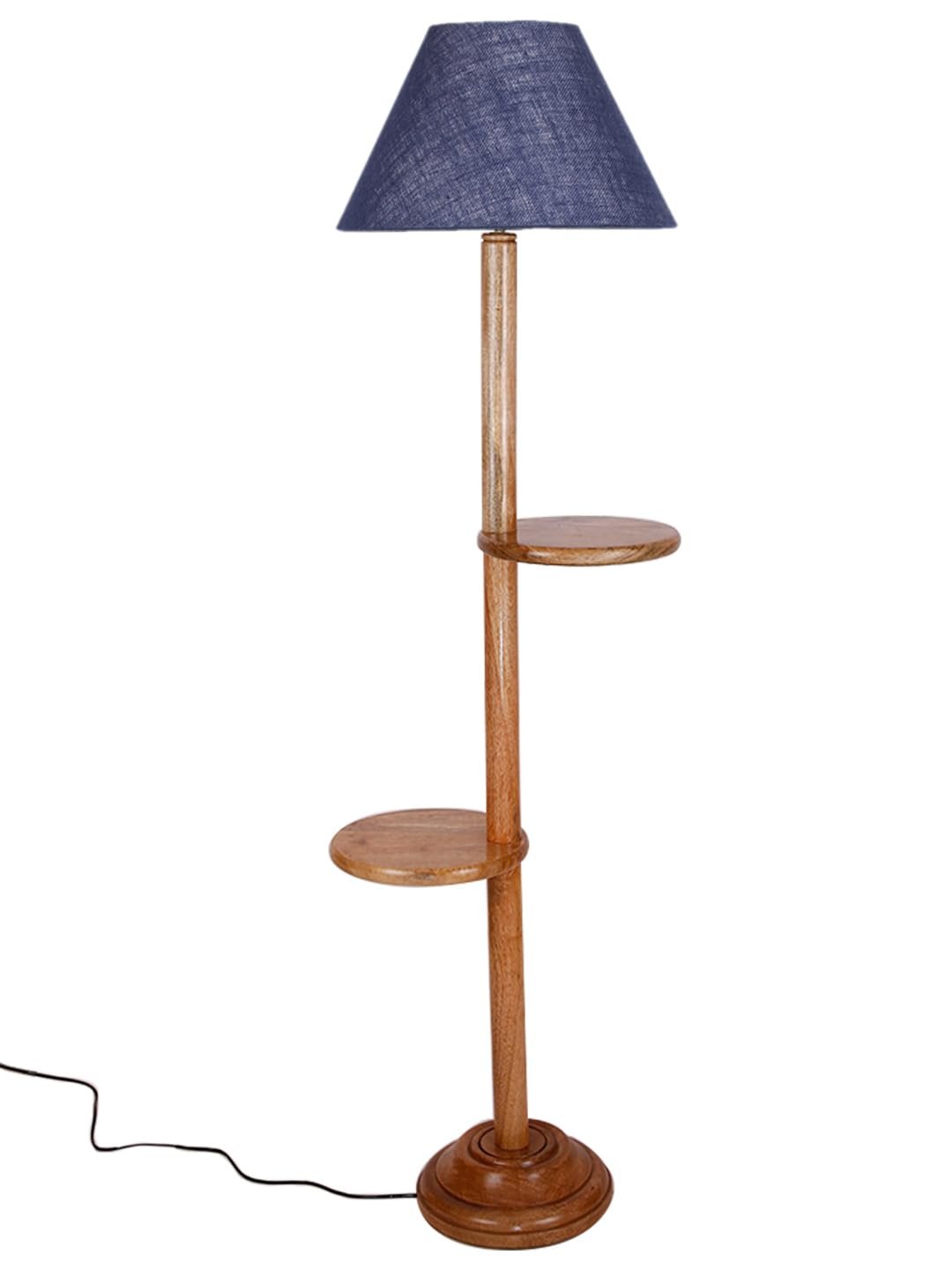 Blue Jute Wooden Floor Shelf Lamp -31-(14x55.75inches) -