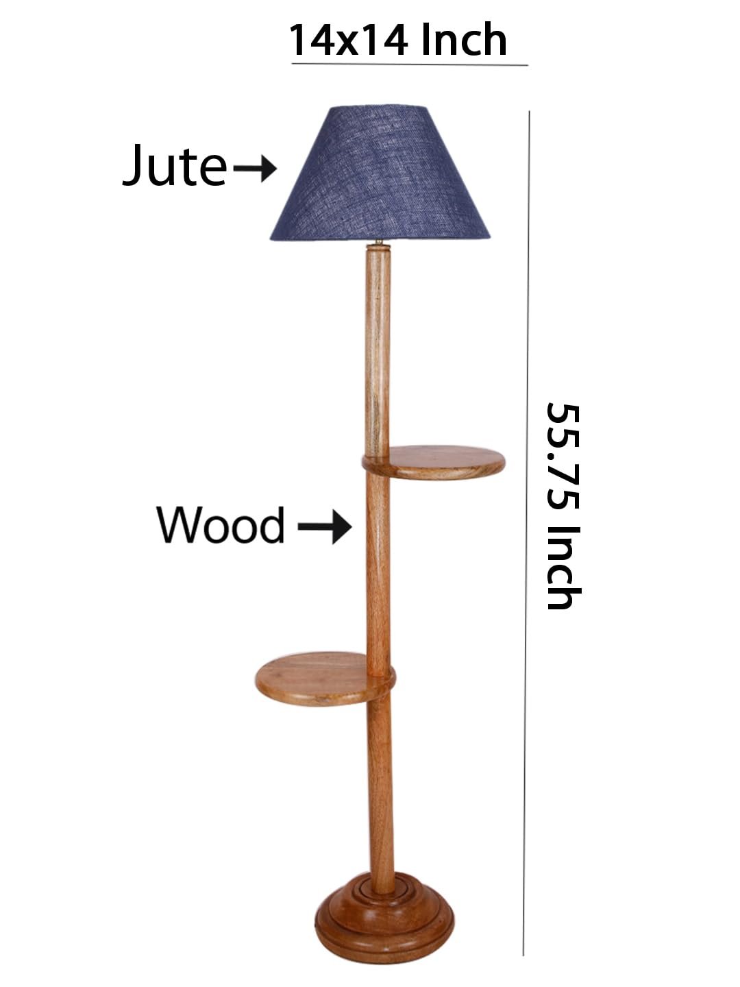 Blue Jute Wooden Floor Shelf Lamp -31-(14x55.75inches) -