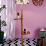 Printed Cotton Conical Wooden Floor Shelf Lamp -32-(14×55.75inches) –