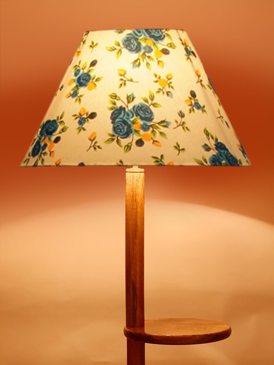 Printed Cotton Conical Wooden Floor Shelf Lamp -32-(14x55.75inches) -