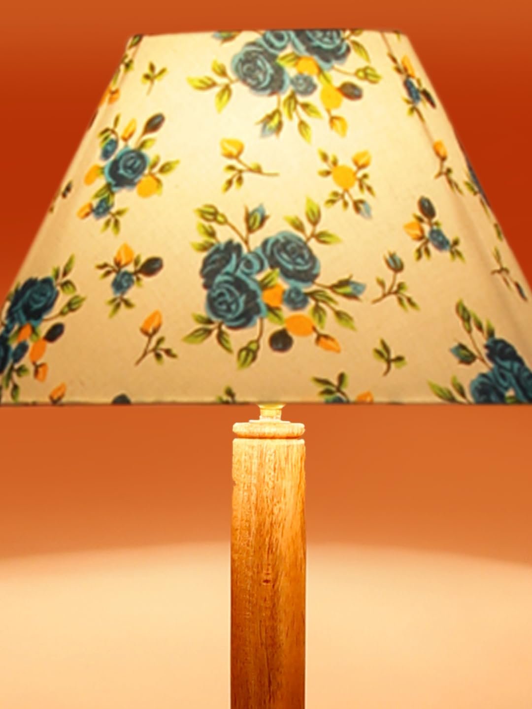Printed Cotton Conical Wooden Floor Shelf Lamp -32-(14x55.75inches) -
