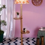 Printed Cotton Conical Wooden Floor Shelf Lamp -33-(14×55.75inches) –