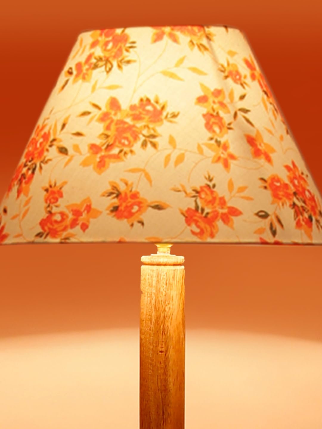 Printed Cotton Conical Wooden Floor Shelf Lamp -33-(14x55.75inches) -