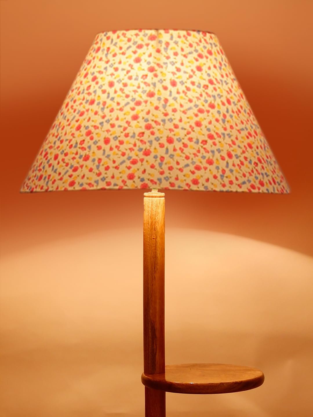 Printed Cotton Conical Wooden Floor Shelf Lamp -34(14x55.75inches) -
