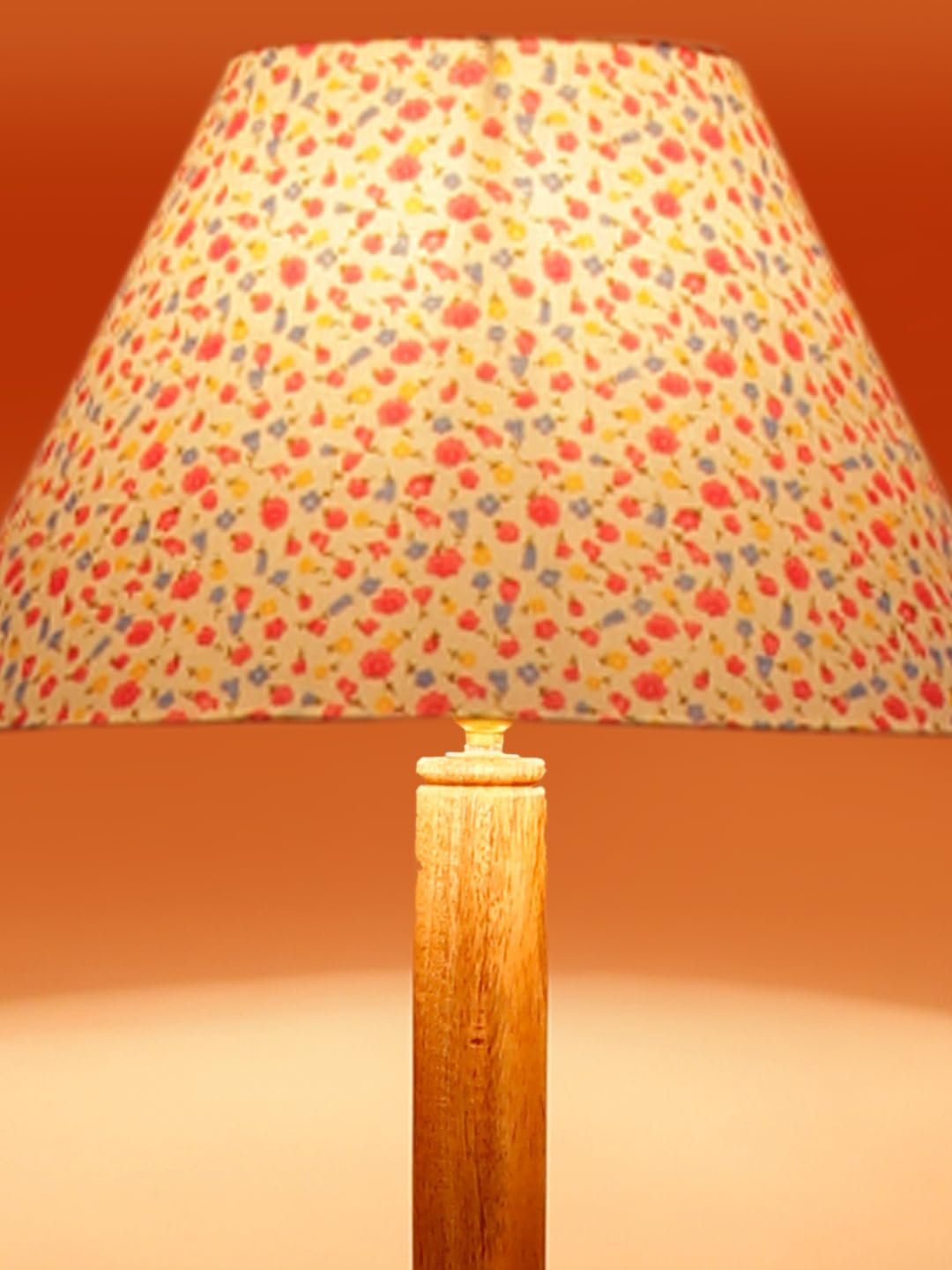 Printed Cotton Conical Wooden Floor Shelf Lamp -34(14x55.75inches) -