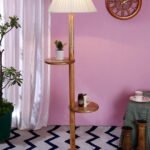 Cotton Straight Pleated Wooden Floor Shelf Lamp -42-(12×54.8inches)-
