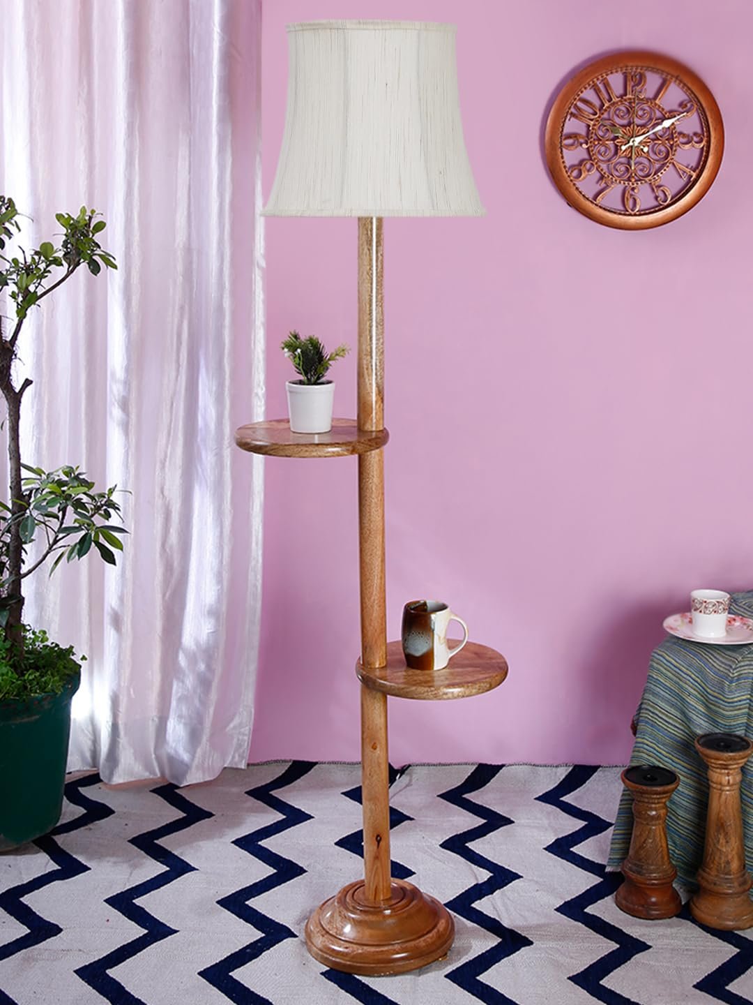 Soft Back Cotton Off-White Wooden Floor Shelf Lamp -53(12x56 Inches)-