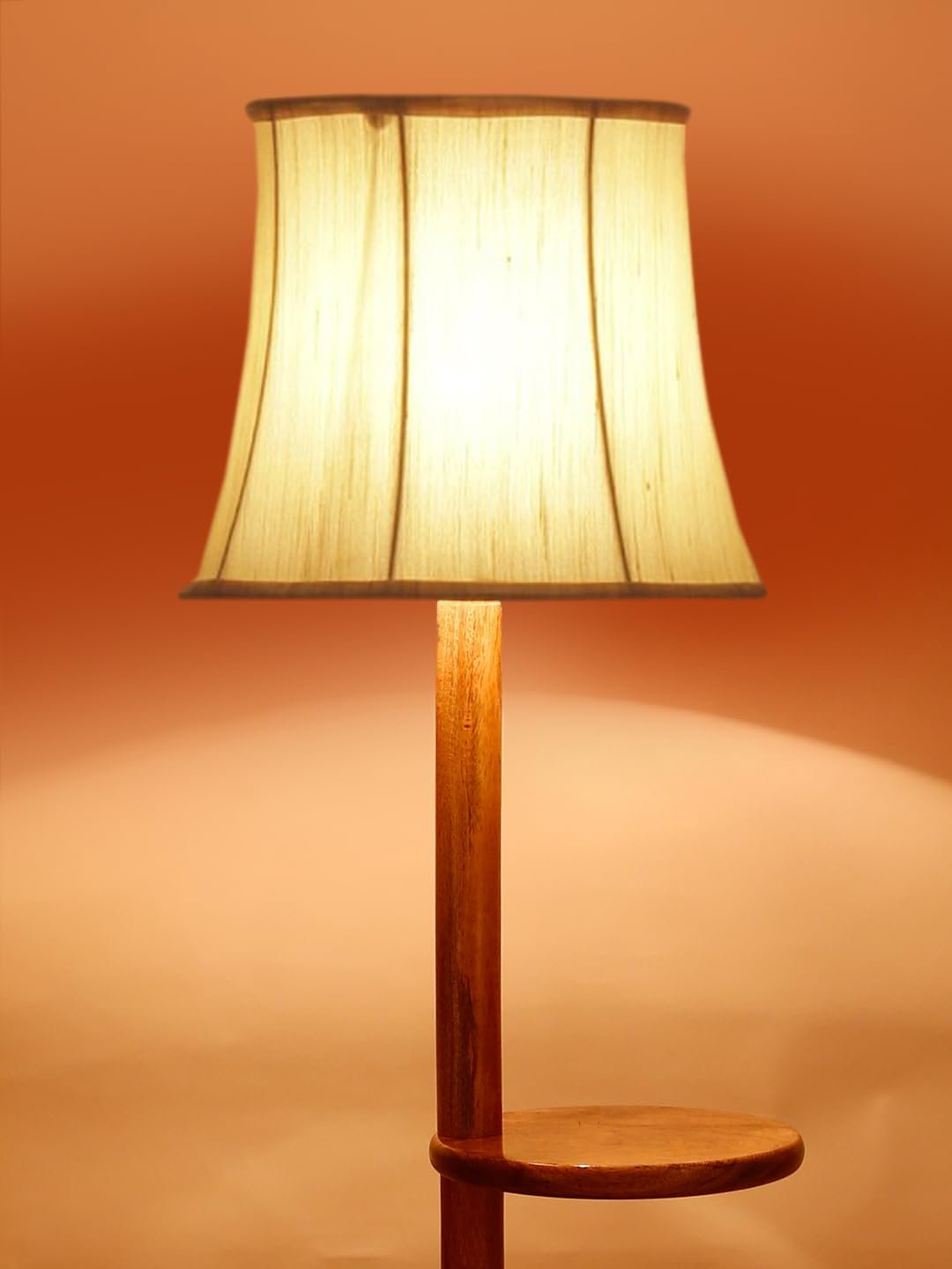 Soft Back Cotton Off-White Wooden Floor Shelf Lamp -53(12x56 Inches)-