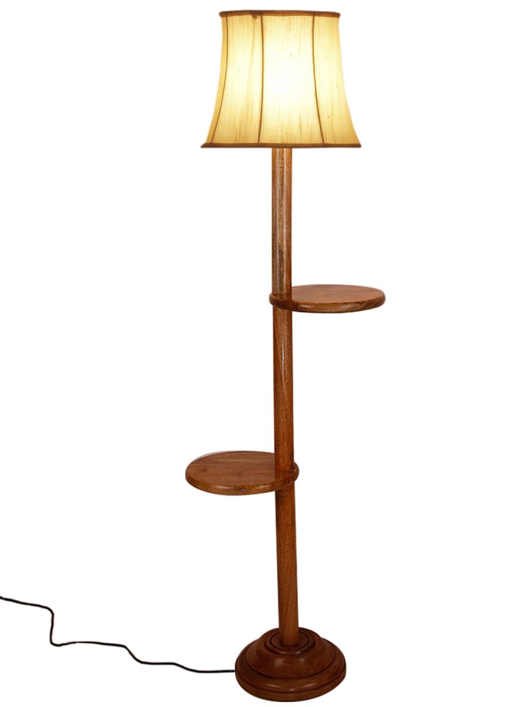 Soft Back Cotton Off-White Wooden Floor Shelf Lamp -53(12x56 Inches)-