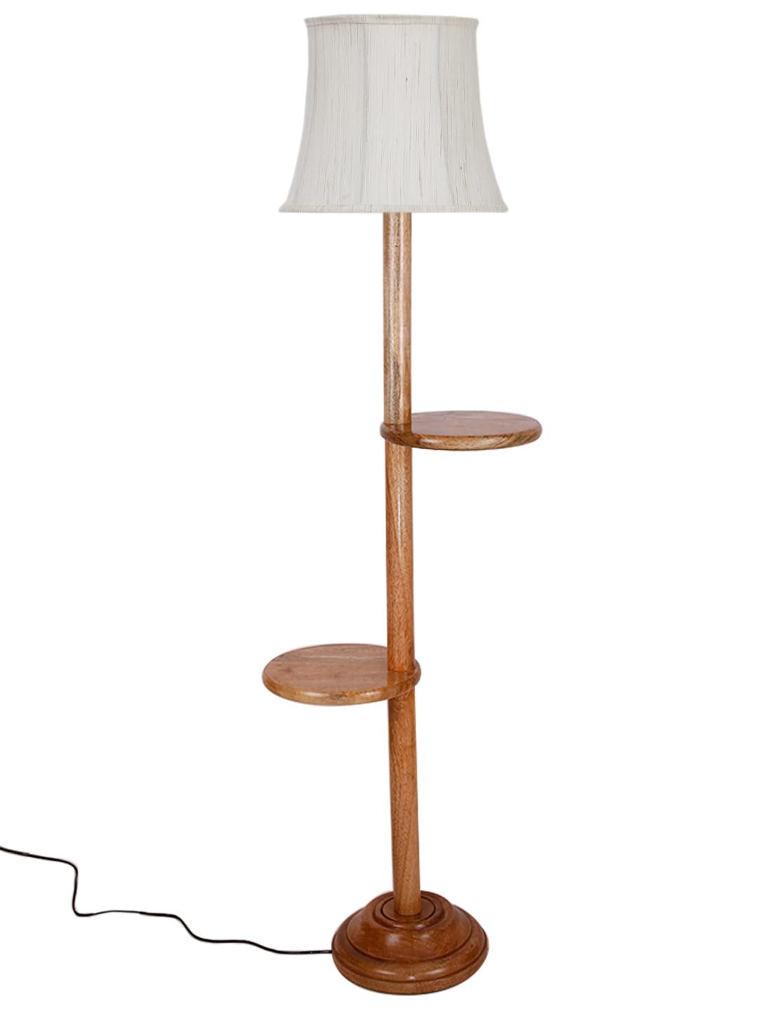 Soft Back Cotton Off-White Wooden Floor Shelf Lamp -53(12x56 Inches)-