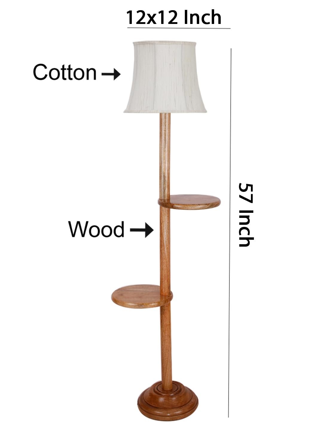 Soft Back Cotton Off-White Wooden Floor Shelf Lamp -53(12x56 Inches)-