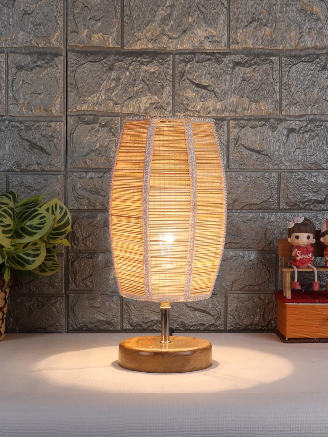 Wood Table lamp with Bamboo Shade(38)