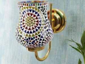 Multicolor Wall Lamp | Elegant Mosaic Glass & Wood Design | Stylish Ambient Light for Home, Office, Living Room, Bedroom, Hallway | Modern Decorative Wall Sconce - Model DBS42