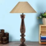 Coolie Off White Cotton Shade Lamp with Wood Base for Decoration/Office/Home/Gifting/Study for Decoration/Office/Home/Gifting/Study -(13x13x21) Inches –