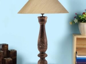 Coolie Off White Cotton Shade Lamp with Wood Base for Decoration/Office/Home/Gifting/Study for Decoration/Office/Home/Gifting/Study -(13x13x21) Inches -