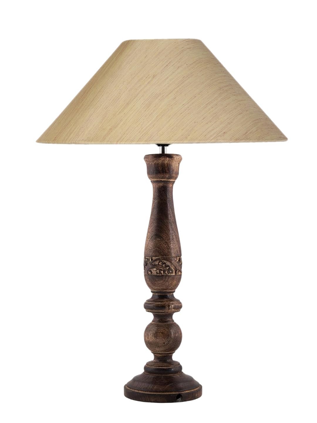 Coolie Off White Cotton Shade Lamp with Wood Base for Decoration/Office/Home/Gifting/Study for Decoration/Office/Home/Gifting/Study -(13x13x21) Inches -