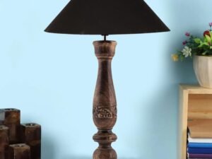 Coolie Black Cotton Shade Lamp with Wood Base for Decoration/Office/Home/Gifting/Study for Office/Home/Gifting -(13x13x21) Inches -