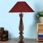 Coolie Maroon Jute Shade Lamp with Wood Base for Decoration/Office/Home/Gifting/Study for Office/Home/Gifting -(13x13x21) Inches –