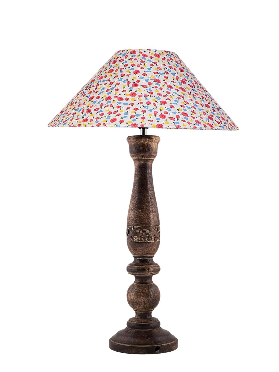 Coolie Multicolor Cotton Shade Lamp with Wood Base for Decoration/Office/Home/Gifting/Study for Office/Home/Gifting -(13x13x21) Inches -