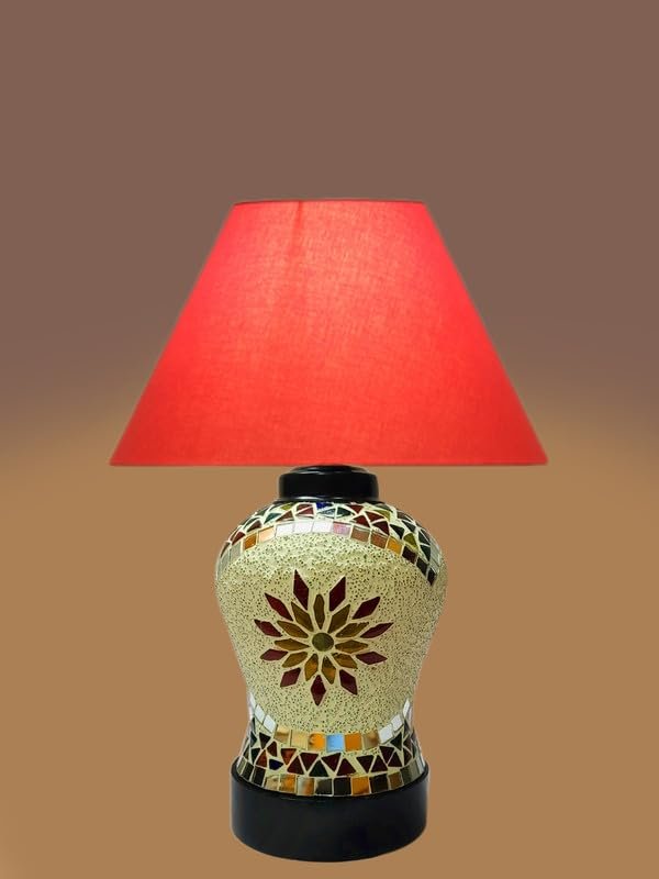 Multicolor Table Lamp | Artistic Mosaic Glass with Sturdy Wood Base | Decorative Ambient Light for Home D�cor | Perfect Blend of Modern & Traditional Style - Model DDG54