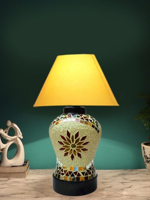 Multicolor Table Lamp | Artistic Mosaic Glass with Sturdy Wood Base | Decorative Ambient Light for Home D�cor | Perfect Blend of Modern & Traditional Style - Model DDG55