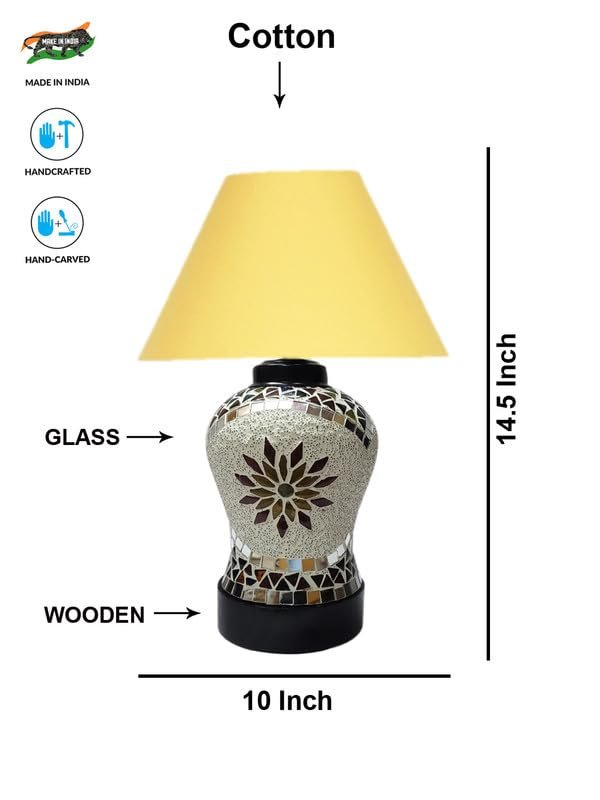 Multicolor Table Lamp | Artistic Mosaic Glass with Sturdy Wood Base | Decorative Ambient Light for Home D�cor | Perfect Blend of Modern & Traditional Style - Model DDG55