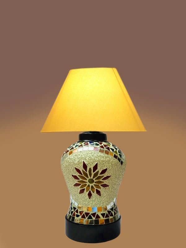 Multicolor Table Lamp | Artistic Mosaic Glass with Sturdy Wood Base | Decorative Ambient Light for Home D�cor | Perfect Blend of Modern & Traditional Style - Model DDG55