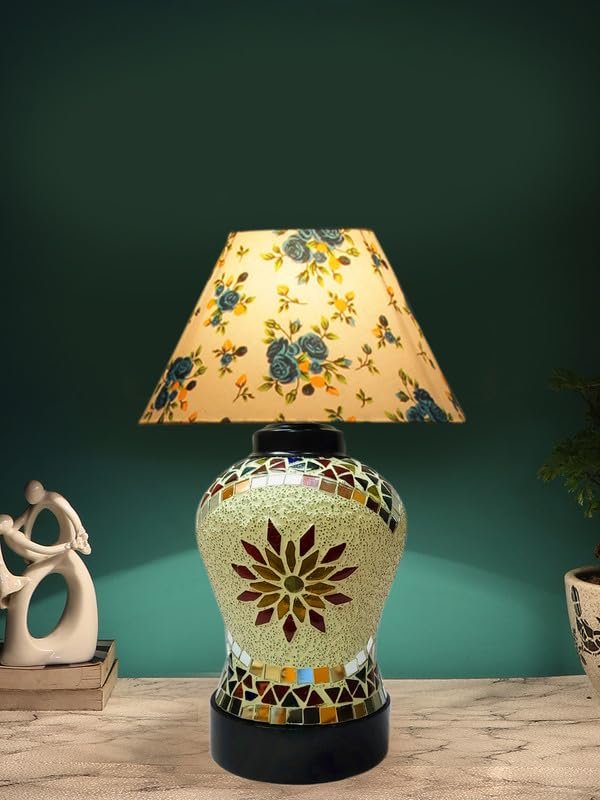 Multicolor Table Lamp | Artistic Mosaic Glass with Sturdy Wood Base | Decorative Ambient Light for Home D�cor | Perfect Blend of Modern & Traditional Style - Model DDG62