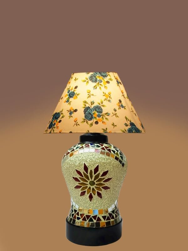 Multicolor Table Lamp | Artistic Mosaic Glass with Sturdy Wood Base | Decorative Ambient Light for Home D�cor | Perfect Blend of Modern & Traditional Style - Model DDG62