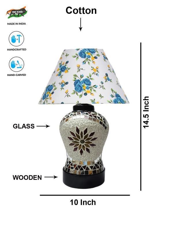 Multicolor Table Lamp | Artistic Mosaic Glass with Sturdy Wood Base | Decorative Ambient Light for Home D�cor | Perfect Blend of Modern & Traditional Style - Model DDG62