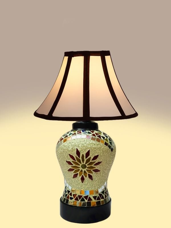 Multicolor Table Lamp | Artistic Mosaic Glass with Sturdy Wood Base | Decorative Ambient Light for Home D�cor | Perfect Blend of Modern & Traditional Style - Model DDG67