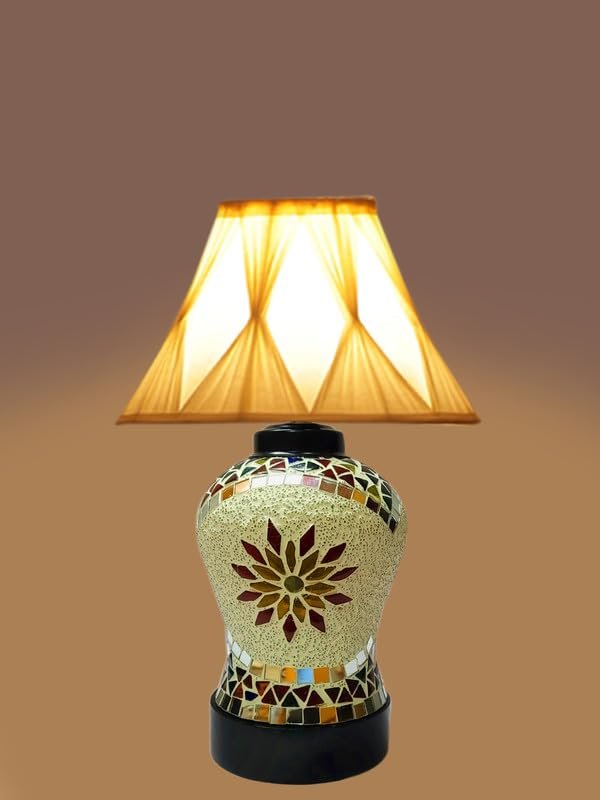 Multicolor Table Lamp | Artistic Mosaic Glass with Sturdy Wood Base | Decorative Ambient Light for Home D�cor | Perfect Blend of Modern & Traditional Style - Model DDG73